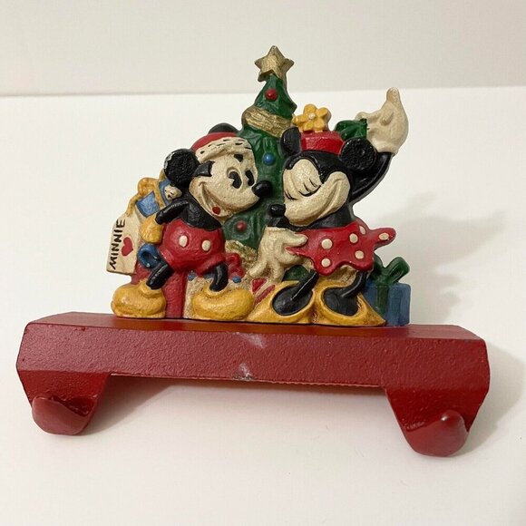 Vtg MCF Mickey Minnie Mouse Cast Iron Double Stocking Holder Flaws - Picture 1 of 16